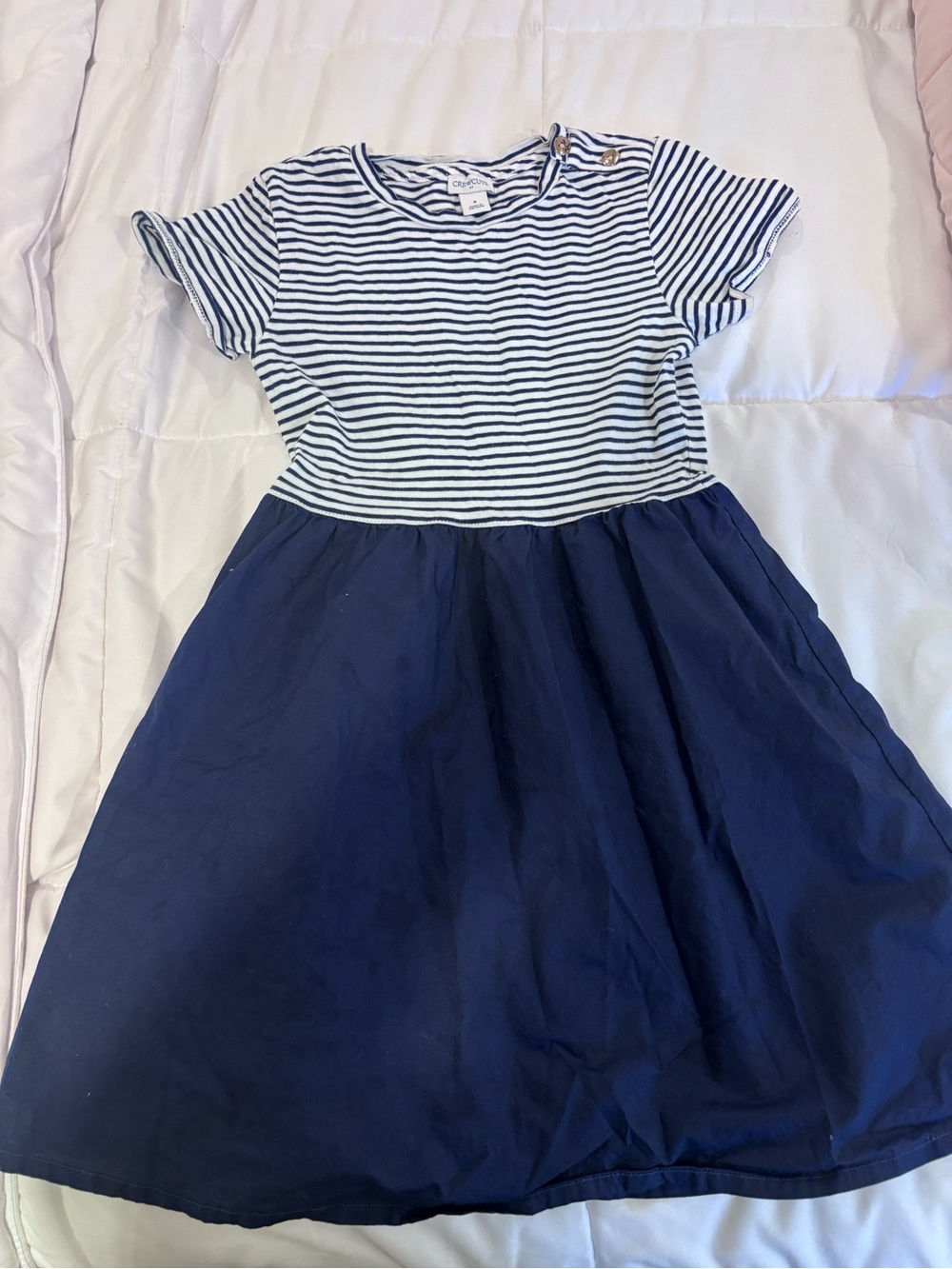 Crewcuts White & Navy Striped Top Navy Skirt Girls Dress